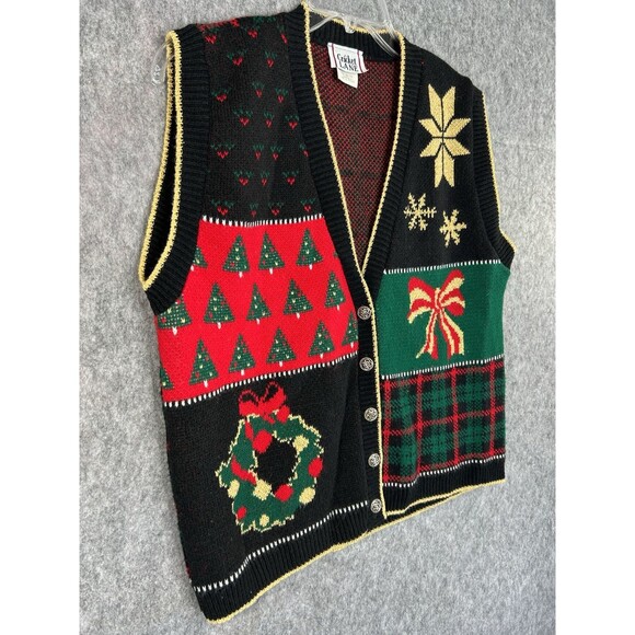 VTG Cricket Lane Christmas Sweater Vest Women's S Plaid Coquette Bow Wreath Tree - Picture 3 of 10